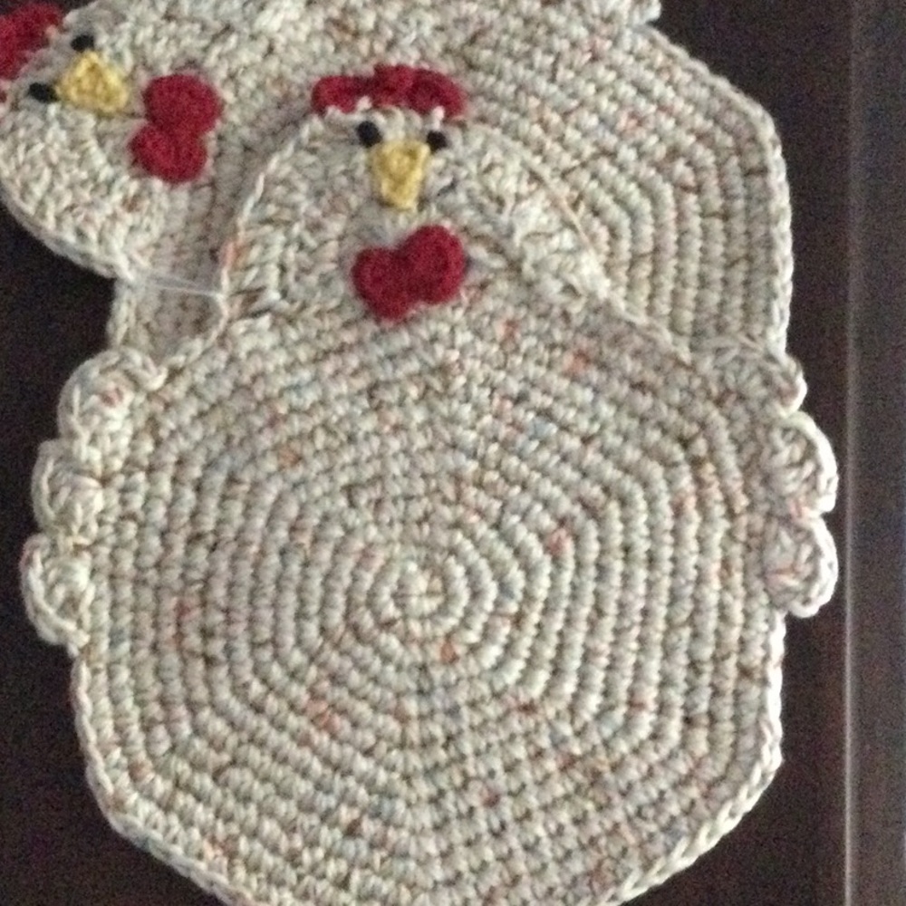 Handmade Cream Chicken Crochet Hot Pad Set